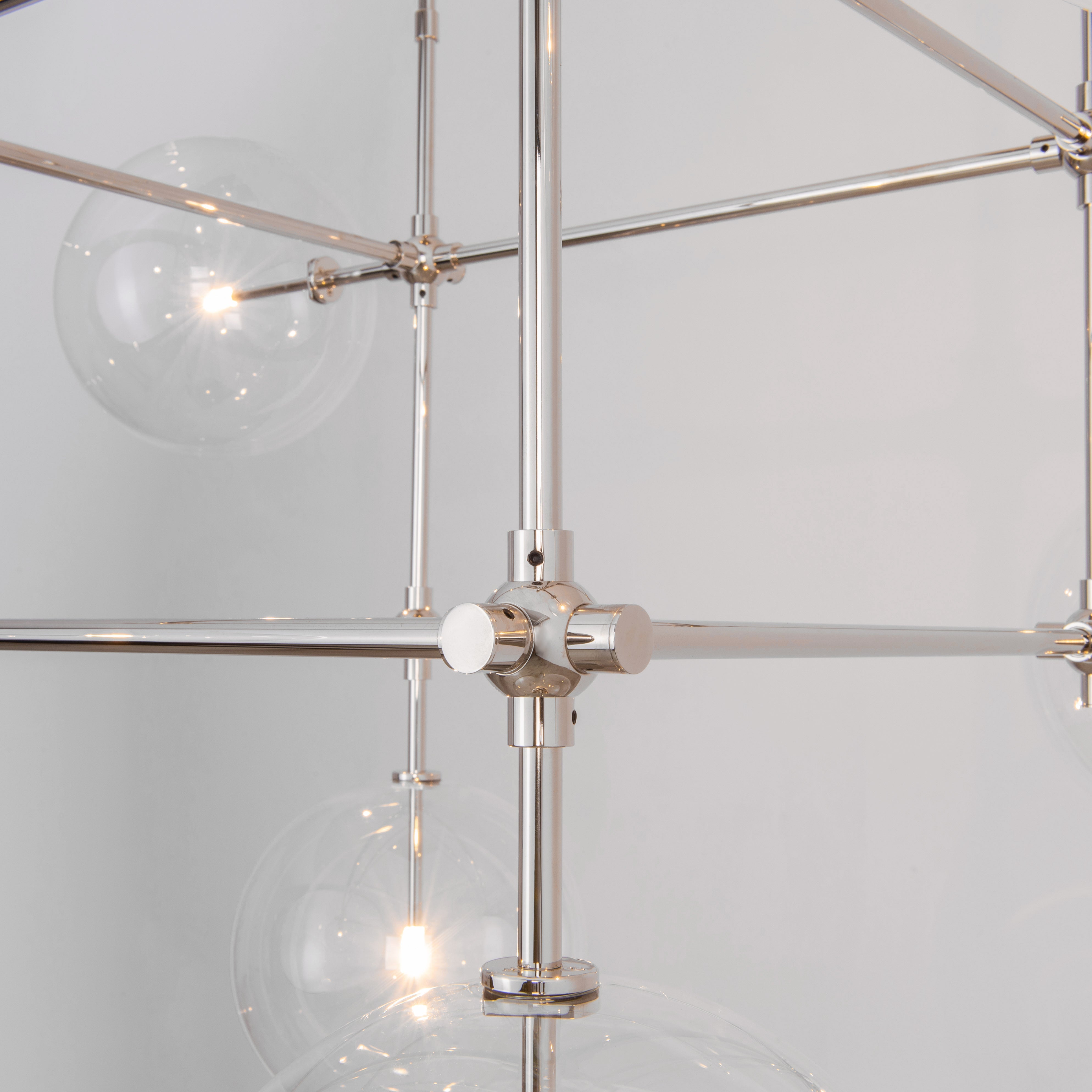 Schwung Soap 6 Polished Nickel Transparent Globe Chandelier